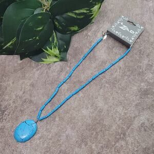 ZAD turquoise oval pendant & barrel bead necklace NEW